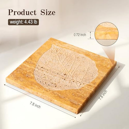 Travertine Tray, 11"x11" Natural Square Marble Vanity Tray, Stone Slab for Bathroom Kitchen Countertop, Travertine Candle Plate, Perfume Jewelry Trays(Yellow) - color: Golden Travertine