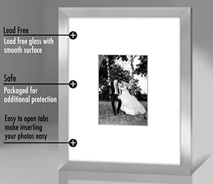 Americanflat 11x14 Picture Frame - Matted to 5x7 - Engineered Wood - Silver | Shatter-resistant glass, hangs vertical or horizontal, sawtooth hangers included, use with or without mat - color: Silver