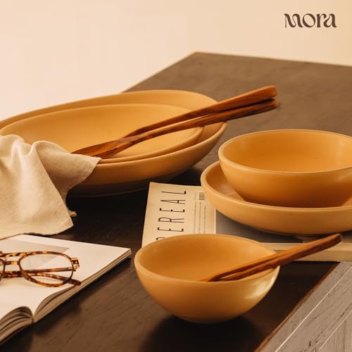 MORA Jumbo and Large Serving Dishes Set of 2, 13 inch and 12 inch Ceramic Pottery Oval Platters - Microwave, Oven and Dishwasher Safe - Iris & Merrigold - color: Iris & Merrigold, size: Jumbo & Large