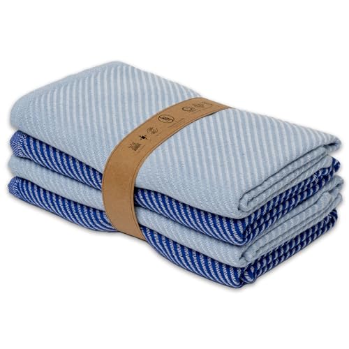 Ossano Decorative Tea Towels Set - 4 Pack, (20" x 30") - Large & Flour Sack - Versatile as, Kitchen Tea Towels, Decorative Dish Towels, Kitchen Hand Towels, Soft Kitchen Towels, Light and Navy Blue - color: Light and Navy Blue