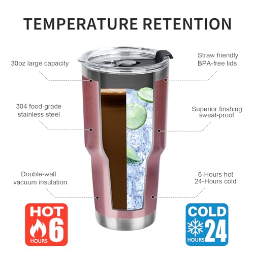 30 oz Tumbler with Lids and Straws Double Wall Vacuum Insulated Tumbler Cup,Stainless Steel Leak-proof Thermal Tumbler Travel Coffee Mug for Cold and Hot Drinks,Rose Gold - color: Rose Gold, size: 30 Ounces