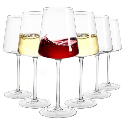 White Wine Glasses Set of 6, 13.5oz, Lead-Free, Dishwasher Safe | Hand Blown Crystal, Long Stem, Modern Square Design, Ready to Gift, Wedding Parties Christmas Daily Use - size: 13.5oz - 6 PCS