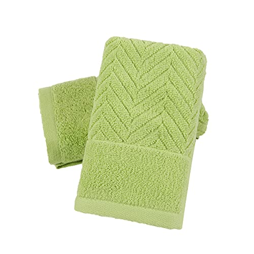 YiLUOMO Green Hand Towel Set of 2 Striped Weave Pattern 100% Cotton Ultra Soft Absorbent Hand Towel for Bathroom Decorative 13" X 29" - color: Green