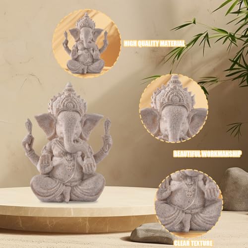 Indian God Lord Ganesha Statue, Ganesh Statue Elephant Buddha Ornament, Hindu Elephant Statue Ganesh Figurine Idol Buddha Sculptures for Home, Garden, Car (Beige) - color: Beige