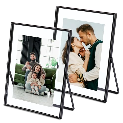 Qiannhee 5x7 Picture Frame Set of 2, Double Glass Floating Picture Frame for Photo Size (3.5x5'',4x6'' up to 5x7''), Modern Black Picture Frames for Photos, Dried Flower & Home Décor - color: black, size: 5X7 inch