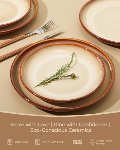 Ceramic Dinnerware Sets for 4, 12pcs Plates and Bowls Sets Dish Set | Stoneware Dishware sets, Microwave & Dishwasher Safe, Cereal Bowls and Dinner Plates Set, Stackable Dishes Set, Brown Yellow - color: Brown Yellow, size: Set (12pcs)