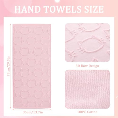 Hahafelt 3 Pack Pink Cat Bathroom Hand Towels Cute Paw Kitchen Towels Decor 100% Cotton Soft Absorbent Decorative Jacquard Weave Gifts for Kitchen Bathroom Decor, 29.5 x 13.7 Inch - style: Cat Paw