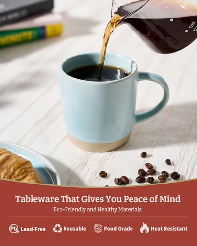 famiware Coffee Mugs Set of 4, Milkyway 13 oz Ceramic Cup Set with Handle | Stoneware Mug Set for Tea, Coffee, Latte, Cappuccino, Cocoa, Microwave and Dishwasher Safe, Light Blue - color: Milkyway-Light Blue, size: 4 Count (Pack of 1)