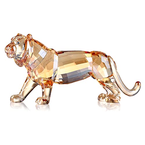 DOJOZ Crystal Tiger Figurine Animals Craft Home Decor Ornaments Collectible Birthday New Year Gifts (Gold) - color: Gold