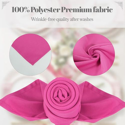 PLOYMONO Fuchsia Cloth Napkins - 8 Pack 17" x 17" Polyester Dinner Napkins | Heavy Duty 180 GSM Cloth Napkins with Hemmed Edges - Great for Restaurants, Weddings, Parties, Banquets Dinner - color: Fuchsia