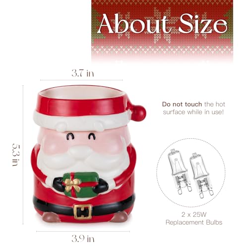 Christmas Wax Melt Warmer, Gifts for Women | Santa Claus Decor, with 2 Bulbs & Removable Dish for Scented Wax, Cute Christmas Decor for Home, Bedroom