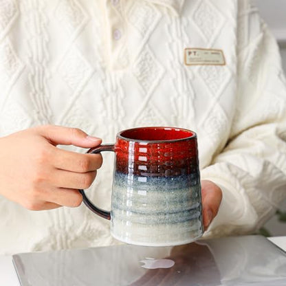 Mkour 23oz Extra Large Ceramic Coffee Mugs, Handmade Cup, Big Tea Cups with Large Handle for Office and Home, Microwave and Dishwasher Safe (Ink Red) - color: Ink Red