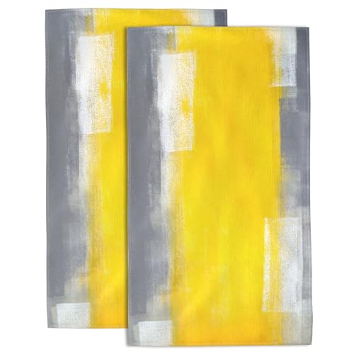 Grey and Yellow Abstract Hand Towel for Bathroom Set of 2 Hand Bath Towels Soft Absorbent Decorative Towels for Bathroom Kitchen Yoga Home Decor 14 x 28 in - color: Grey and Yellow Abstract
