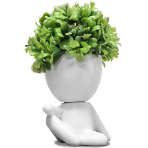 Zerzsy Cute Artificial Succulent Plants with Human Shaped Pots, Small Desk Plants Decorations, Fake Plant for Shelf Tabletop Office Decor - color: White-i