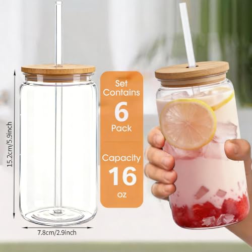 Mason Jar Cups with Lids and Straws, 16 oz Reusable Plastic Tumblers for Whisky, Soda, Tea, Juice, Beer, Coffee, Milk Tea, Gifts, 6 Pack (Transparent) - color: Transparent