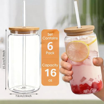 Mason Jar Cups with Lids and Straws, 16 oz Reusable Plastic Tumblers for Whisky, Soda, Tea, Juice, Beer, Coffee, Milk Tea, Gifts, 6 Pack (Transparent) - color: Transparent