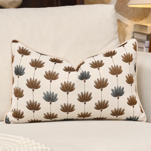 12x20 Pillow Cover, Beige Floral Soft Decorative Lumbar Pillow Cover | Farmhouse Home Decor, Neutral Jacquard Patterned, Chenille Rectange Throw Pillow Cover, Accent Cushion Cover, Adding Texture - color: Beige Floral, size: 20" x 12" (Pack of 1)