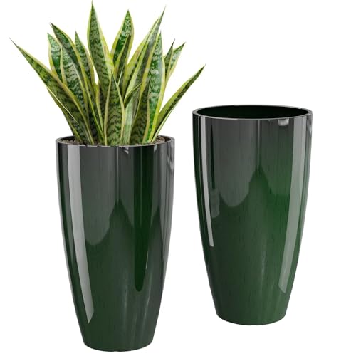 QCQHDU 21 inch Tall Planters for Outdoor & Indoor Plants, 2 Pack Sturdy Plant-Flower-Tree Pots for Front Porch Patio Deck Living Room Decor - color: Green, size: 21 inch