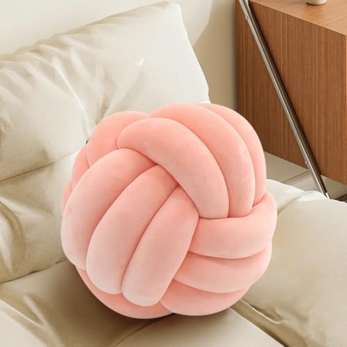 Knot Pillow Ball, Soft Plush Decorative Throw Pillow, Handmade Round Knotted Cushion for Sofa, Couch & Bedroom, Cute Home Decor Pillow (13.8 Inches, Coral) - color: Coral, size: 13.8 Inches