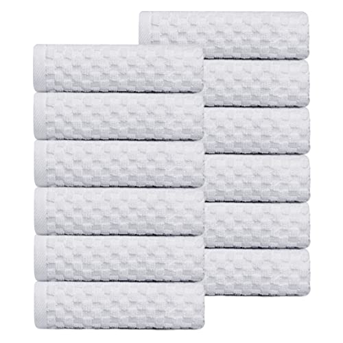 COTTON CRAFT Euro Spa Waffle Wash Cloth - Set of 12 White Washcloth | Luxury Face Towel Set - 100% Cotton - Soft Plush Absorbent Low Lint Quick Dry - Gym Shower Beach Bath Kitchen - 12x12 inches - color: White, size: 12 Pack Wash Cloths
