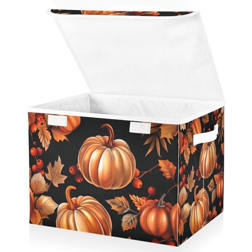 Thanksgiving Baskets Collapsible Storage Bins with Lids, Autumn Pattern Pumpkins Storage Boxes Clothes Baskets for Organizing - color: Thanksgiving 1
