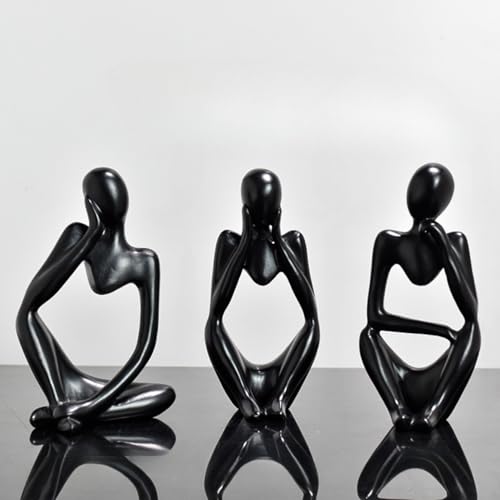 Black Thinker Statues Home Decor, Set of 3 Pcs White Resin Trendy Abstract Art Sculpture Collectible Figurines Home Office Coffee Shops Desktop Decoration Aesthetic Ornaments - color: Black
