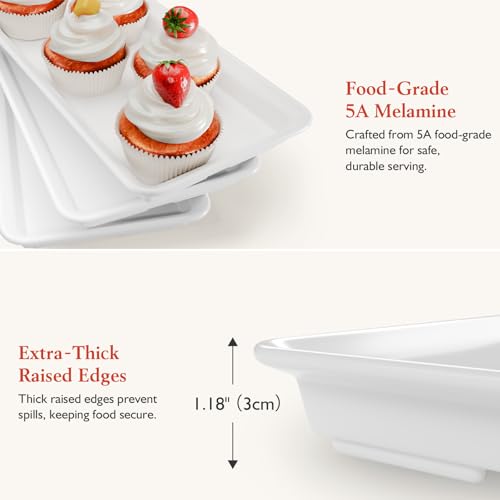 Bumusty 3-Tier Melamine Serving Tray Set, 11.5 x 5.6 in, Black Stand | Melamine Reusable Platters with Metal Display Stand for Cupcakes, Desserts, Fruit, Cookies, Parties, Birthdays and Holidays - color: Black, size: 11.8" x 5.7"