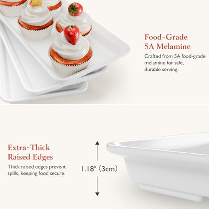 Bumusty 3-Tier Melamine Serving Tray Set, 11.5 x 5.6 in, Black Stand | Melamine Reusable Platters with Metal Display Stand for Cupcakes, Desserts, Fruit, Cookies, Parties, Birthdays and Holidays - color: Black, size: 11.8" x 5.7"