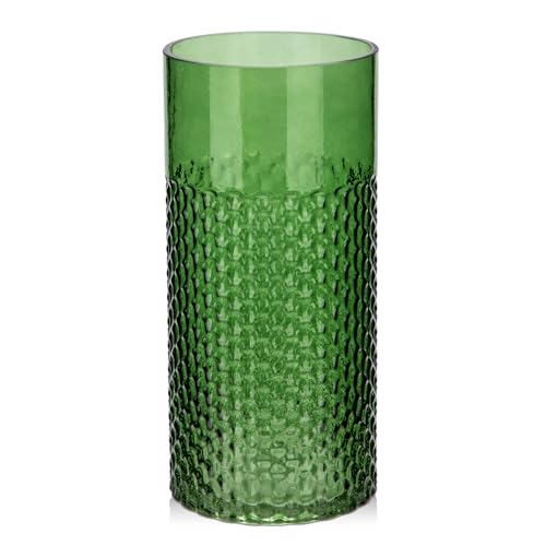 Green Glass Cylinder Vase for Flowers, 8.7" x 4" Thickened Votive Candle Holder Modern Hydroponic Ornament for Home Living Room Wedding Centerpieces Office Table Decor - color: 8.7" X 4" Green Color