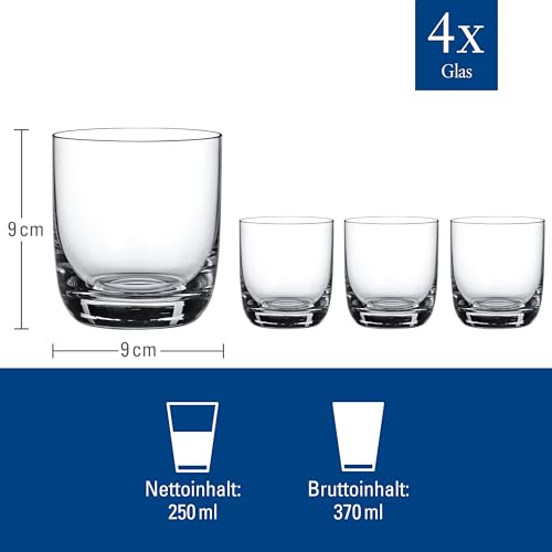 Villeroy & Boch La Divina Whisky Glass Set of 4, Clear, 12.25 oz | Crystal glass whisky glasses, dishwasher safe, curved bowl lets smoky single malts fully develop their aroma - style: Old fashion.tumbler