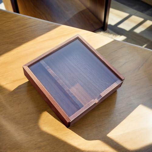 Walnut Wood Keepsake Box with Clear Acrylic Lid, Handmade Storage Box for Jewelry, Photos, Collectibles, Gifts (6.7 x 6.7 x 1.38 Inches) - color: Walnut Box-YKL+DHH-17*17CM