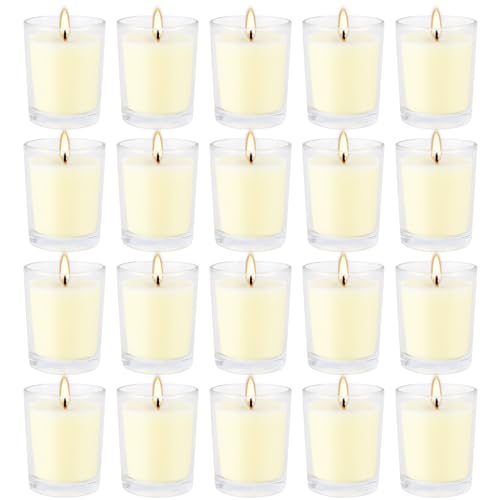 Set of 20 x 2.0 oz Votive Citronella Candles in Glass Cup Decorative Candle Yellow Citronella Tea Lights Indoor Outdoor Patio Scented Candles Bulk… - color: 20Pack-Citronella ivory