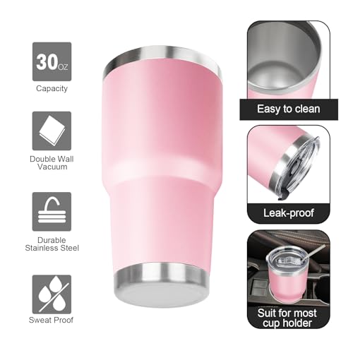30 oz Tumbler with Lids and Straws Double Wall Vacuum Insulated Tumbler Cup,Stainless Steel Leak-proof Thermal Tumbler Travel Coffee Mug for Cold and Hot Drinks,Sakura Pink - color: Sakura Pink, size: 30 Ounces