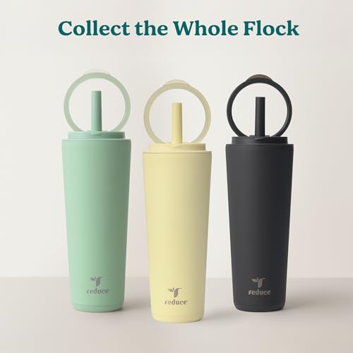 REDUCE Halo 24 oz Stainless Steel Vacuum Insulated Tumbler - Spill Proof Travel Mug with Flip Handle Lid - Keeps Drinks Cold for 32 Hrs - Dishwasher Safe - Cupholder Friendly - Glacier - color: Glacier, size: 24 Ounces