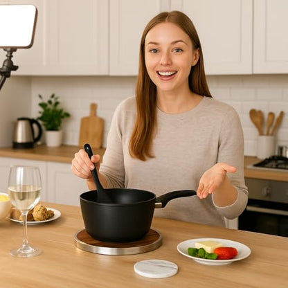 7 Inch Round Trivet Acacia Wood and Stainless Steel Frame | Heat-Resistant, Multi-Purpose Hot Pad, For Pots Pans and Dishes, Elegant Table Protector, Durable and Stylish