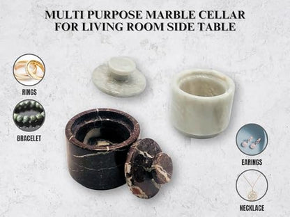 Marble Salt Cellar with Lid 2 Pack - Stone Salt Container for Countertop, Salt Box Keeper for Kitchen Counter, 3.5 oz OceanicX Marble Cellar Set (White Red) - color: White Red Zebra