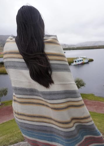 Alpaca Wool Throw Blanket, Queen (95" x 65") | Cozy, Ultra-Soft, Naturally Warm, Lightweight & Breathable, Non-Itchy - color: Beige and Colors Striped, size: Queen (95" x 65")