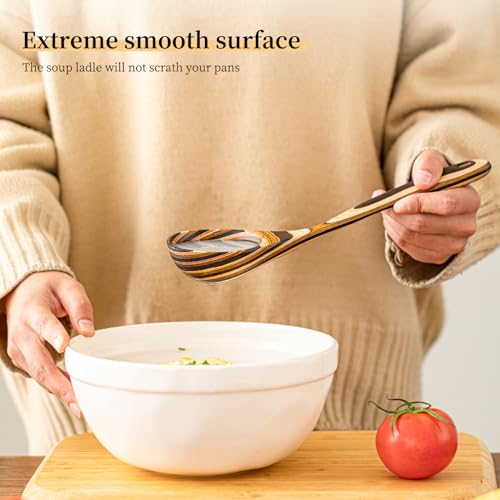 Gudamaye Pakkawood Deep Soup Ladles, 10.6 inch Big Wooden Ladle for Cooking, Wooden Kitchen Utensils Set - style: 1 PC Pakkawood Ladle
