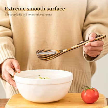 Gudamaye Pakkawood Deep Soup Ladles, 10.6 inch Big Wooden Ladle for Cooking, Wooden Kitchen Utensils Set - style: 1 PC Pakkawood Ladle