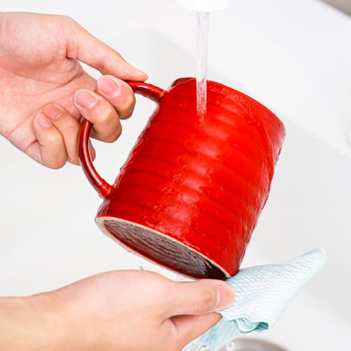 Mkour 23oz Extra Large Ceramic Coffee Mugs, Handmade Cup, Big Tea Cups with Large Handle for Office and Home, Microwave and Dishwasher Safe (Red) - color: Red