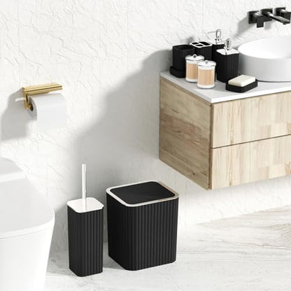 XLHOMO Bathroom Accessories Set - Gorgeous Bathroom Set, 10PC Black Bathroom Accessory Set, Toilet Brush, Trash Can, Qtip Holder & Soap Dispenser - size: Bath Set, style: Black&Silver