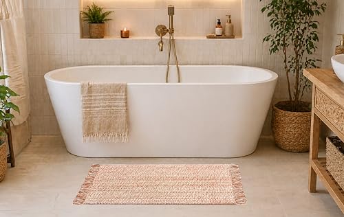 COTTON CRAFT Woven Area Rug - Entryway Mat with Fringe - Terracotta Natural | 22x34 inch Reversible Boho Farmhouse Rustic Cotton Throw Rug Carpet - Washable Accent Mat for Bedroom Living Room Bathroom - color: Terracotta - 1 Pack, size: 1'10" x 2'10" (Rec