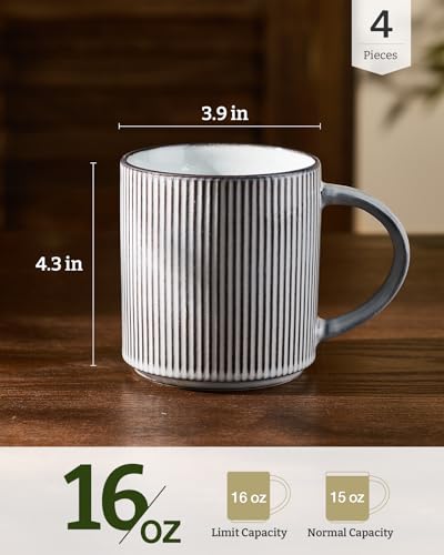 famiware Coffee Mug Set of 4, Star 16 oz Large Mugs Cup Set with Handle | Ceramic Mug for Coffee, Latte, Tea, Stackable Drinkware Set, Microwave & Dishwasher Safe, Smoky Blue - color: Smoky Blue, size: 4 Count (Pack of 1)