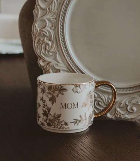 Sweet Water Decor Delft Mom Mug, 14oz Fine Bone China Tea Cup for Hot & Cold Drinks, Gifts for Women, Coffee Mug with Gold Handle & Rim, Gift for Mom's Birthday & Christmas - style: MOM