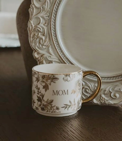 Sweet Water Decor Delft Mom Mug, 14oz Fine Bone China Tea Cup for Hot & Cold Drinks, Gifts for Women, Coffee Mug with Gold Handle & Rim, Gift for Mom's Birthday & Christmas - style: MOM