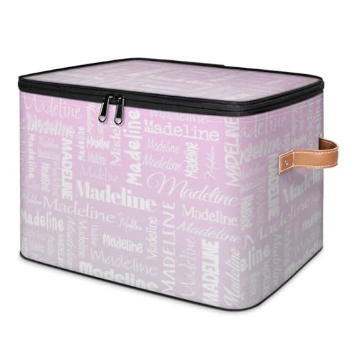 Custom Name Storage Basket, Personalized Keepsake Box,Grey Pink | Foldable Fabric Gradient Large Memory Bin with Handle Lid Lightweight Waterproof Dustproof, 14"L x 10.2"W x 10.4"H - color: Option 12