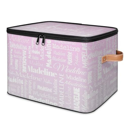 Custom Name Storage Basket, Personalized Keepsake Box,Grey Pink | Foldable Fabric Gradient Large Memory Bin with Handle Lid Lightweight Waterproof Dustproof, 14"L x 10.2"W x 10.4"H - color: Option 12
