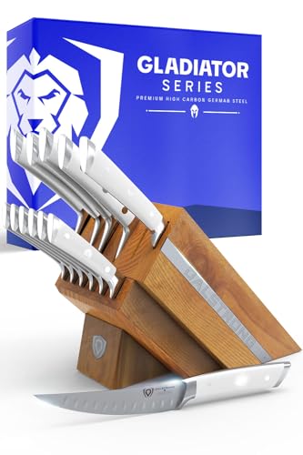 Dalstrong 12-Piece Knife Block Set — White Handles, Hand-Made Manchurian Ash Block — German HC Steel, 56+ HRC, NSF Certified — For Light Kitchens, Gifting & Complete Knife Coverage, Gladiator ELITE - color: White, size: 12-Pc