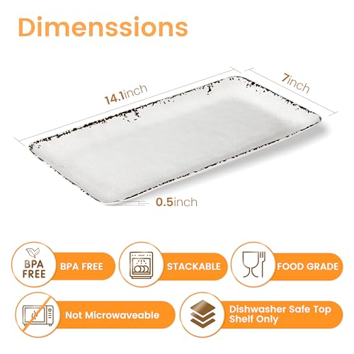 4-Pack 14" x 7" White Serving platter Set, Reusable Farmhouse Melamine Serving Platters for Cookie, Appetizer, Charcuterie, Snack, Party Food Display - Stackable Kitchen CounterTop Tray. - color: Farmhouse Rect Platter