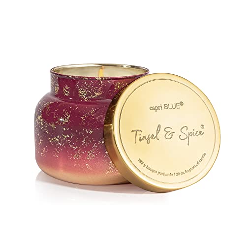Capri Blue Glimmer Jar Candles - Luxury Holiday Scented Candles for Home - Long Lasting Soy Wax Blend - Scented Holiday & Home Decor - Tinsel & Spice Oversized Jar (28 oz) - size: 28 oz